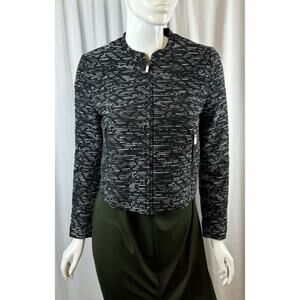 H&M Tweed Faux Leather Trim Bomber Jacket, Black Multi, Sz: 8, 65-23